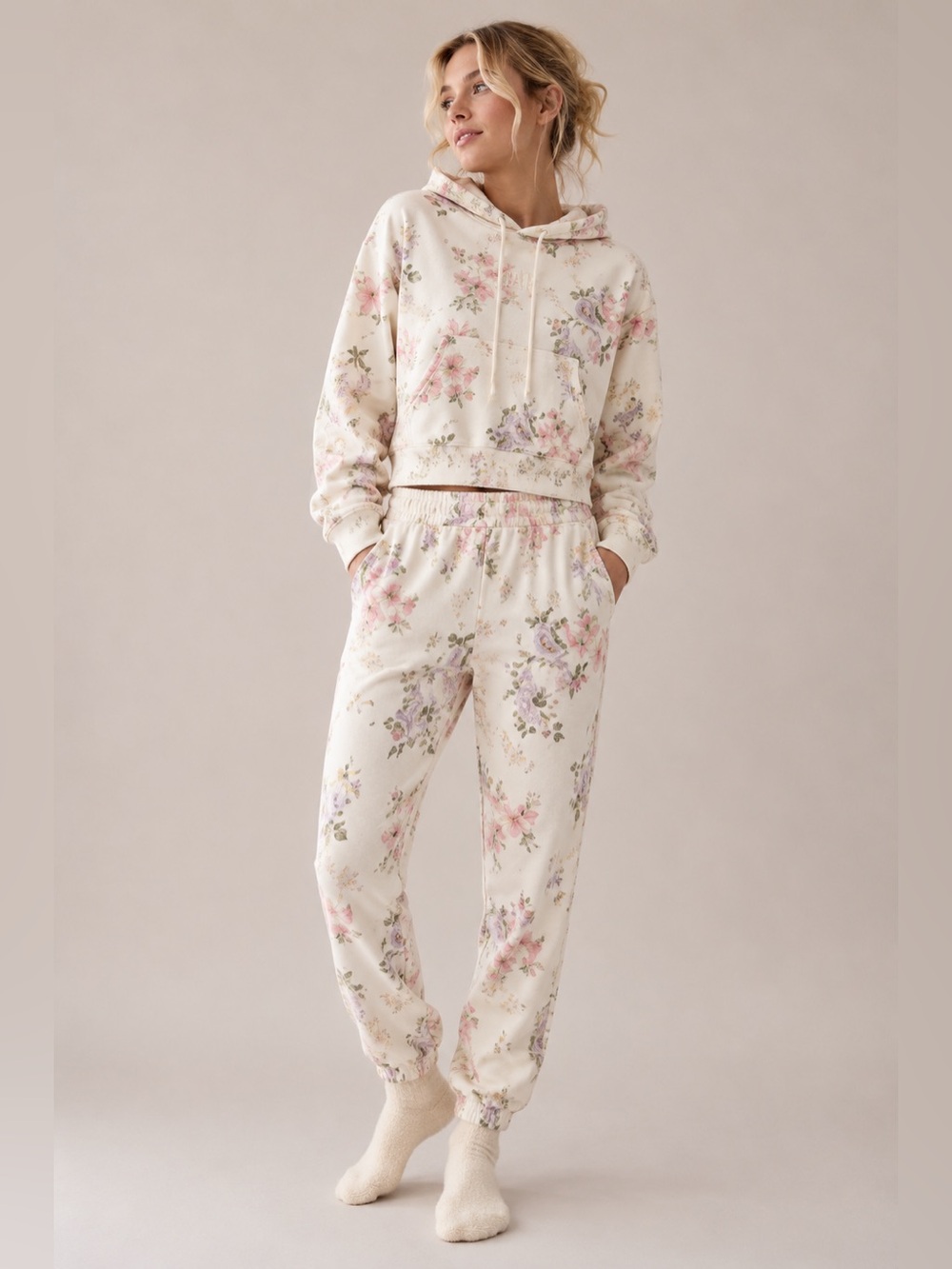 Gap × LoveShackFancy 2 Piece Matching Set Floral Cropped Hoodie & Joggers Small